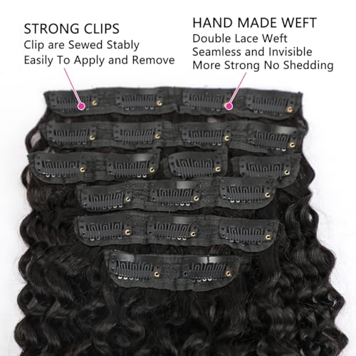 Kinky Curly Clip-In Hair Extensions Human Hair 24 Inch Black Women Natural Color - Black JC Variation