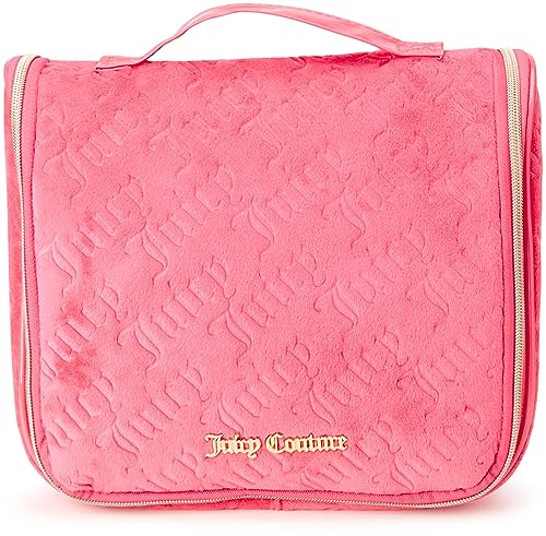 Pink Makeup Bag with Hanging Hook - Velour Logo Travel Organizer