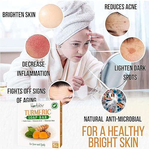 Natural Turmeric Soap Bar for Face & Body ? Skin Brightening Soap for Dark Spots, Intimate Areas, Underarms ? Exfoliating Face Wash Reduces Acne, Fades Scars & Cleanses Skin ? 5oz Made in USA