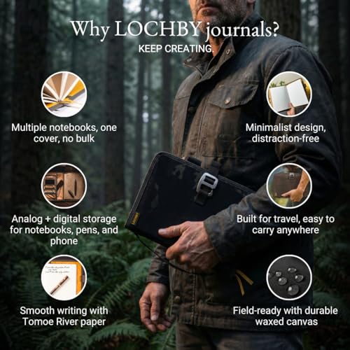 A5 Water-Resistant Waxed Canvas Field Journal Cover with Pen Loop - Black Multicam, Includes Tomoe River Notebook