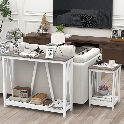 UYIHOME Oak Grey Farmhouse Entryway Console Table, 39-Inch Narrow Foyer Table with Shelf