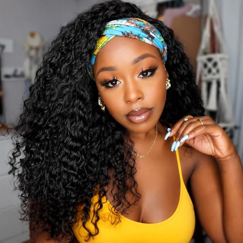 Natural Black 20 Inch Human Hair Headband Wig for Women Glueless & Easy to Wear