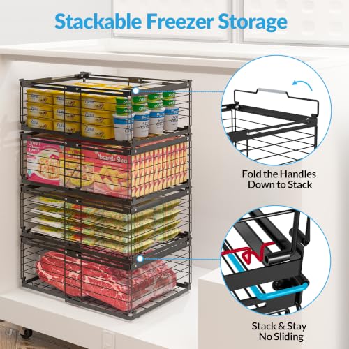 4 Pack Expandable Chest Freezer Organizer Baskets - Stackable Wire Storage