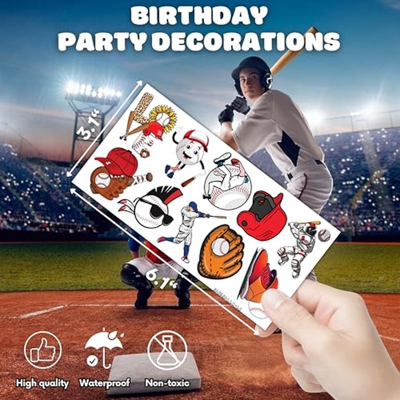 102 PCS Baseball Temporary Tattoos Sticker Softball Sports Theme Birthday Party Supplies Decorations Favors Gifts Boys Girls Adults Sporting Fans Game Player Cute Tattoo School Reward Prizes