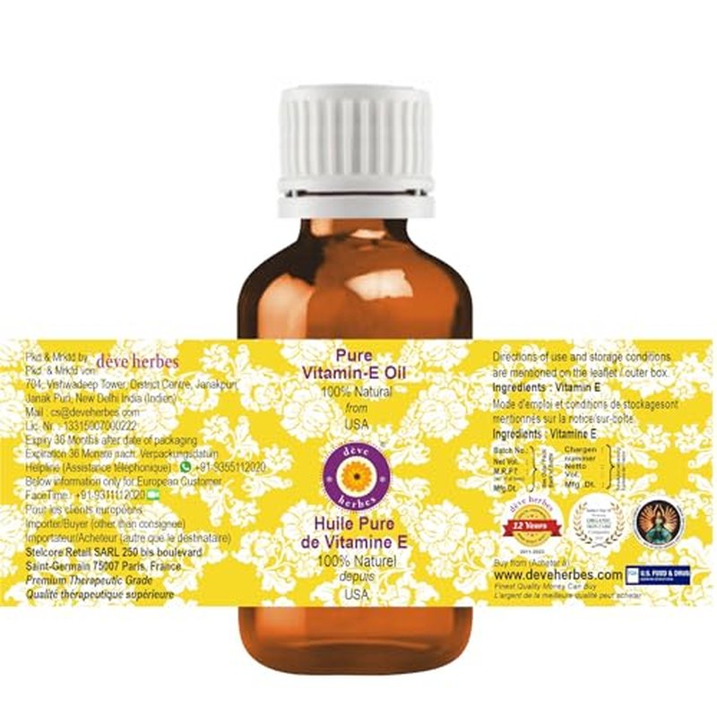 Deve Herbes Vitamin E Oil | Infused | Pure | Non-Sticky | Lightweight | for Facial Care | Men & Women | 30ml (1 oz)
