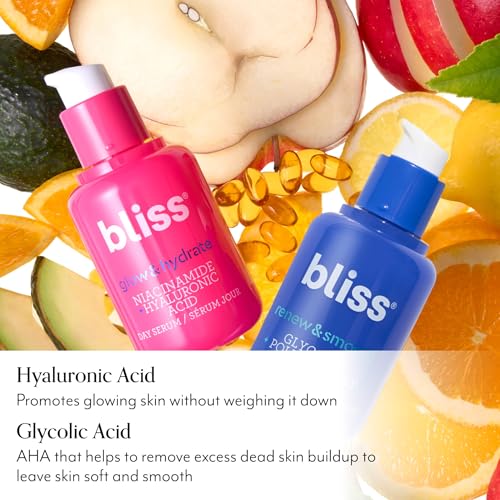 Bliss Brighten & Renew Serum Duo | Vitamin C & Glycolic Acid Serums | Anti-Aging and Brightening Face Serums Duo for Bright, Smooth & Firm Skin