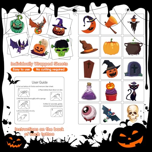 Halloween temporary tattoos for kids, 190 pcs Glow in the Night temporary tattoos, Trick or treat gift Ghost Monster Pumpkin Tattoos