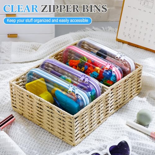 Hoolerry 4 Pcs Hard Clear Zipper Case Makeup Bags Plastic Zipper Pouch Transparent Storage Box Containers for Cosmetics, Snacks, Building Blocks, Puzzles(Clear,7.5 x 3.9 x 2 in,Multicolor)