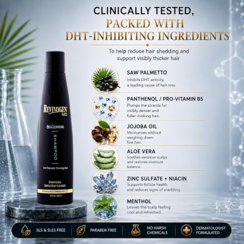 Revivogen MD Bio-Cleansing Shampoo for Thinning Hair - SLS-Free, Peppermint, Biotin, 8oz - Shampoo