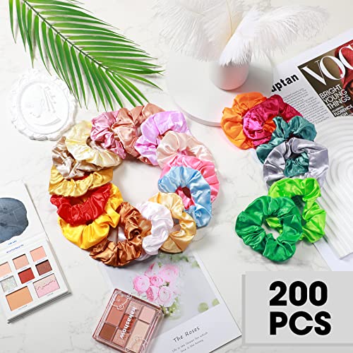 Multicolor Satin Hair Scrunchies Bulk Ponytail Holders - 200 Pieces