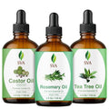 SVA Rosemary Essential Oil, Tea Tree Essential Oil and Castor Oil 4oz Bundle Super Saver Combo ? Premium Grade Value Set for Hair Oiling, Scalp Massage, Hair Care, Skin Care and Body Massage