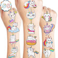 96 PCS Caticorn Cat Pre-Cut Temporary Tattoos Themed Birthday Party Supplies Decorations Favors Decor Funny Cute Cartoon Rainbow Meowgical Tattoo Stickers Gifts For Boys Girls Classroom