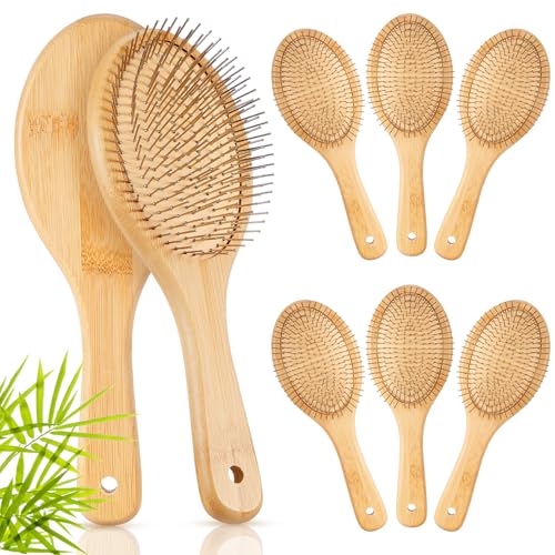 Weysat 6pcs Bamboo Hair Brush with Steel Bristles for Women Bulk Wooden Paddle Brush Scalp Massage Bamboo Detangling Hairbrush Engraving DIY Gift for Women Men Wedding, Anti Static, All Hair Types