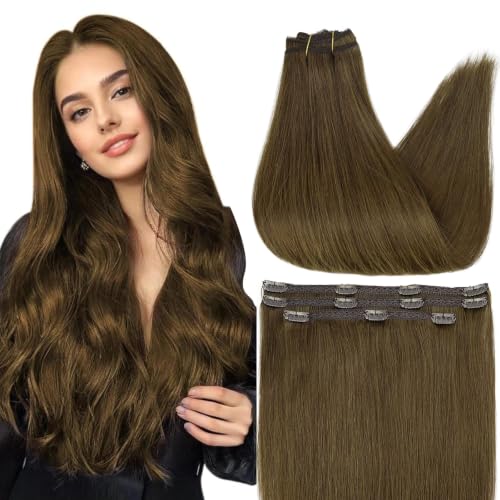 Full Shine Human Hair Clip-In Extensions Brown Lace #4 Medium Brown 10 Inch 60g - Layering & Blending