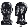 PVC Bright Black Male Mannequin Head for Wigs Hats Display - Variation L30-Bright Black