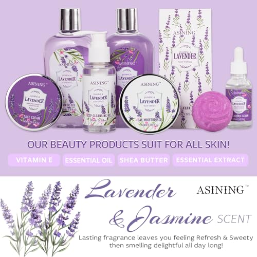 Lavender & Jasmine Spa Gift Basket for Women - 19 Pcs Skin Care & Relaxation Set - Holiday & Birthday Gift
