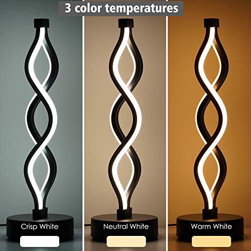 NUÜR Black Bedside Lamps Set of 2 Dimmable LED Nightstand Lamps for Bedroom & Living Room - Infinity Spiral Design