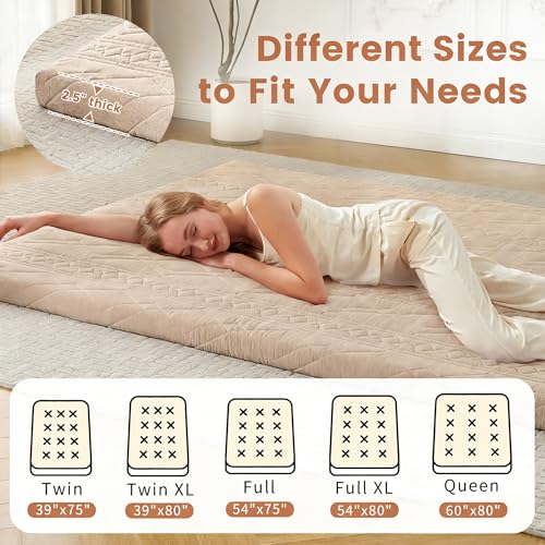 Twin Size Japanese Floor Mattress - 39x75 Inch Foldable Futon with Washable Cotton Cover - Coffee Variation