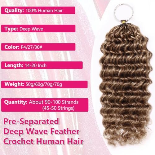 Pre-Separated Human Crochet Hair P4/27/30 Ombre Brown Blonde 20 Inch Deep Water Wave Extensions