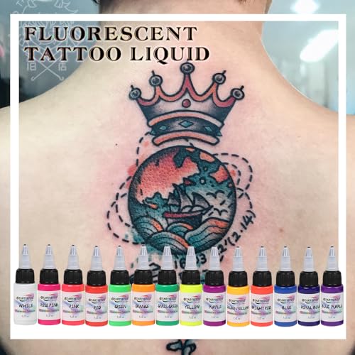 14 Color UV Fluorescent Tattoo Ink Set - Bright Long-Lasting Pigments