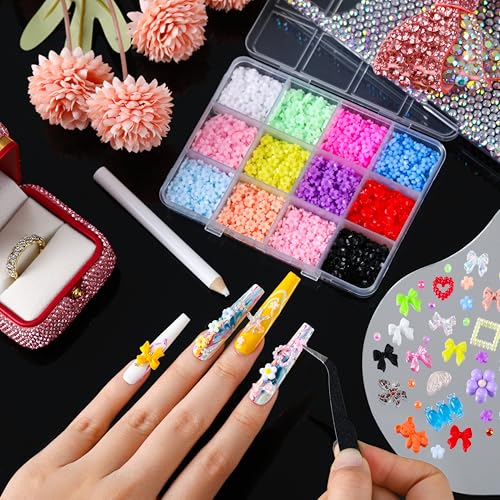 Resin Nail Art Kit 8 Boxes - 60 Colors Flowers Bowknot Mixed Decor Set 04