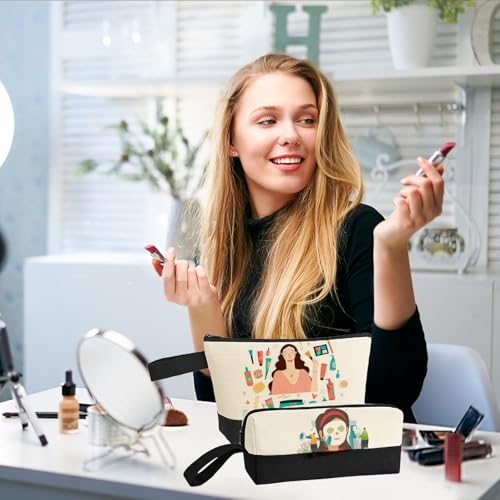 20Pcs Canvas Makeup Bag with Bottom, 12oz Cotton Cosmetic Bag Set Bulk Multi-Purpose DIY Heat Transfer Makeup Bag w/Black Zipper for Bridesmaid Makeup Bag Travel Toiletry Pouch Storage, Easter Craft
