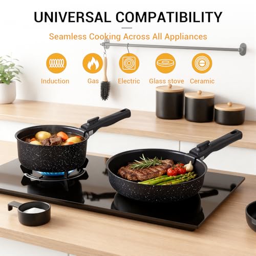 Ammeloo Non-Stick Pots and Pans Set with Detachable Handle - Grill Pan Set