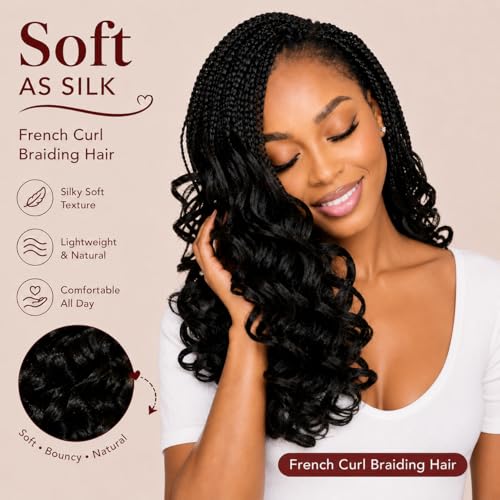 French Curl Braiding Hair 12 Inch Human Hair Blend - 8 Packs - 1B, Easy DIY Style