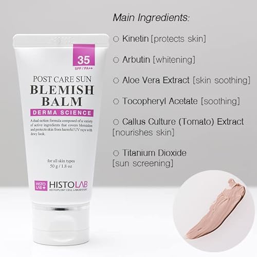 HISTOLAB Post Care Sun Blemish Balm SPF 35 PA++ ? One Shade BB Cream Tinted Sunscreen, Korean K-Beauty Tone-Adapting Coverage for Post-Laser & Everyday Wear, Lightweight