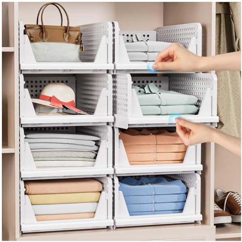 White 8-Pack Stackable Closet Storage Baskets - Multi-Functional Organizers