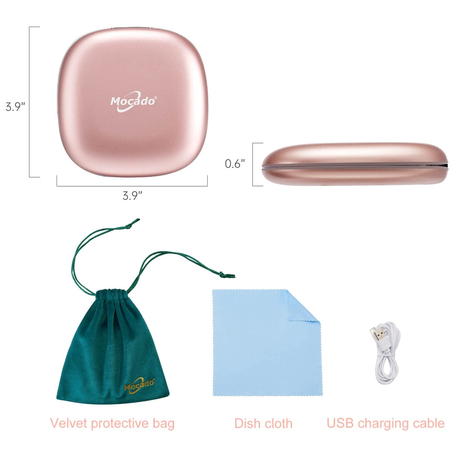 Mocado Compact LED Magnifying Travel Makeup-Mirror - 4 inches 1X/10X Magnification Small Hand Pocket Dimmable Double Sided USB Rechargeable Touch Screen, Portable Tabletop Cosmetic (Rose Gold)