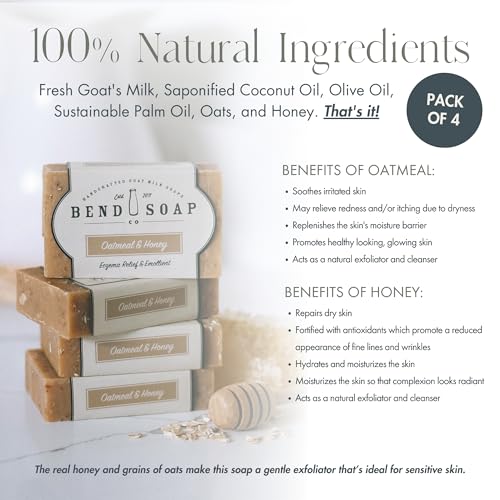 Oatmeal & Honey Goat Milk Soap - Handmade Natural Bar for Sensitive Skin - 4 Pack