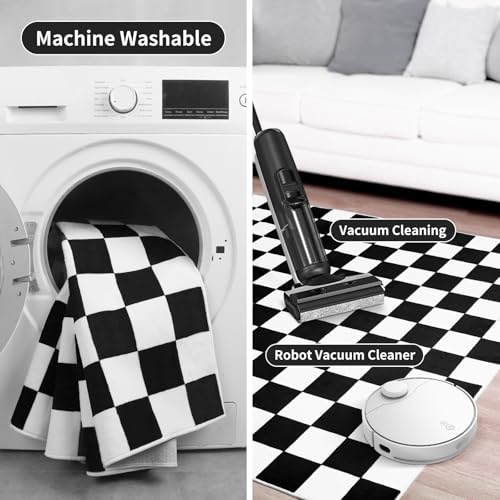 Black and White Checkered Area Rug 8x10 - Soft Non-Slip Floor Mat for Living Room & Home