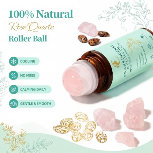 1PCS Frankincense and Castor Oil Rose Quartz Roller Ball for Skin & Hair Care