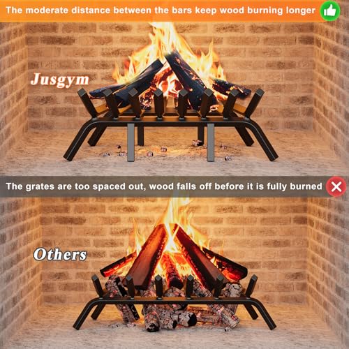 Jusgym 24 Inch Square Fireplace Grate with 8 Support Legs & Fire Tongs & Poker