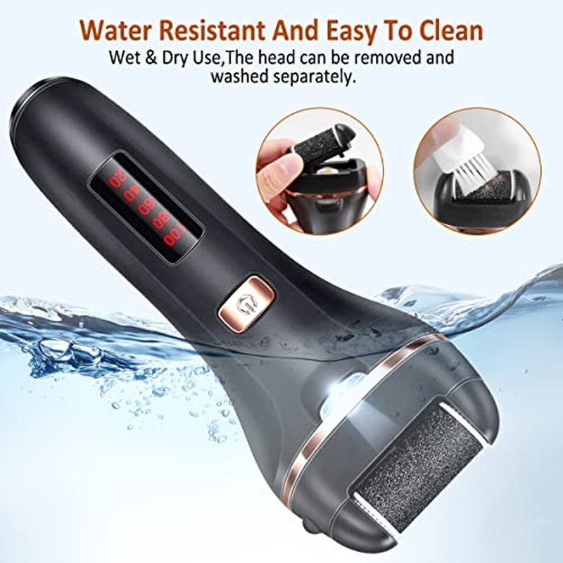 AdamPark Electric Callus Remover for Feet,Rechargeable Foot File Hard Skin Remover,Waterproof 14 in1 Professional Pedicure Kit for Cracked Heels &Dead Skin,with 3 Roller Heads 2 Speed(Black J8)