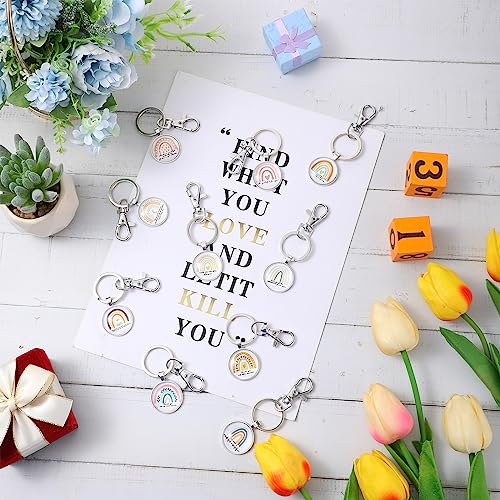 Hillban 40 Pcs Employee Appreciation Gifts Bulk for Women Inspirational Rainbow Canvas Makeup Bags and Keychains for Coworker
