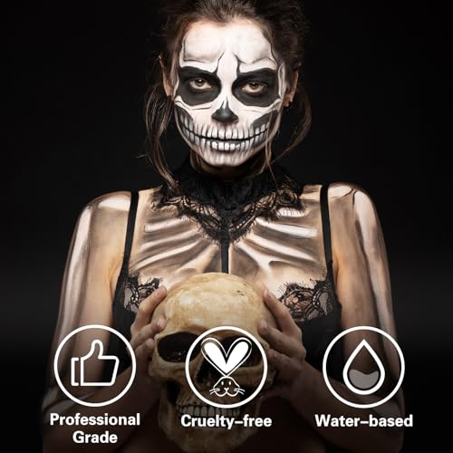 BOBISUKA Black Face Body Paint, Water Based Face Painting for Art Theater Halloween Party Cosplay Clown SFX Makeup for Women Adults, Non-Toxic Washable
