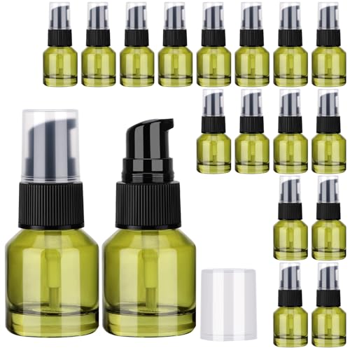 Glass Travel Lotion Bottles Set - 18 Mini Refillable Pumps for Oils, Creams & Liquids
