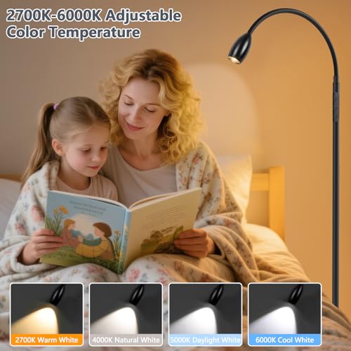 Matte Black Adjustable LED Floor Lamp - 72-Inch Dimmable Gooseneck with Remote