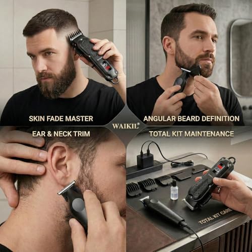WAIKIL Cordless Hair Clippers for Men,Professional Barber Set with T Outliner Trimmer and Foil Shaver,LCD Display,Rechargeable Beard Trimmer Grooming Kit