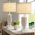 Fullarge 27.5-inch Cream/Oatmeal Farmhouse Table Lamps Set of 2 with USB Ports