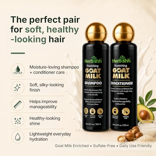 Herbishh Goat Milk Hair Care Set for Dry & Frizzy Hair - Shampoo & Conditioner Duo