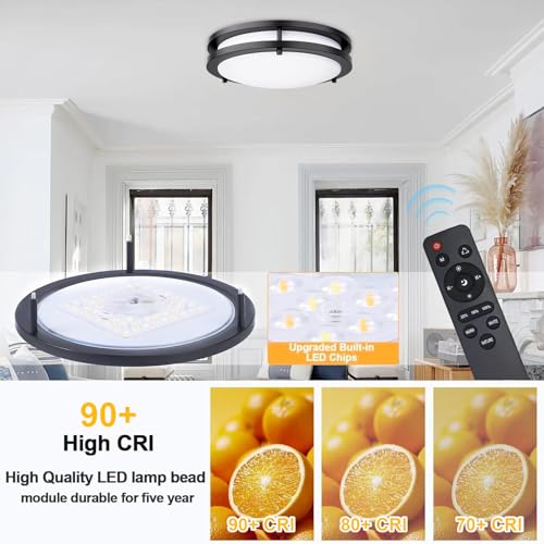 Kalium 13-Inch Black LED Ceiling Light 2 Pack with Remote, Dimmable & Adjustable Color