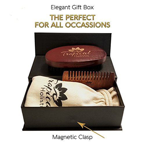 Men's Natural Beard Grooming Kit with Oil, Boar Bristle Brush & Comb – Travel Set