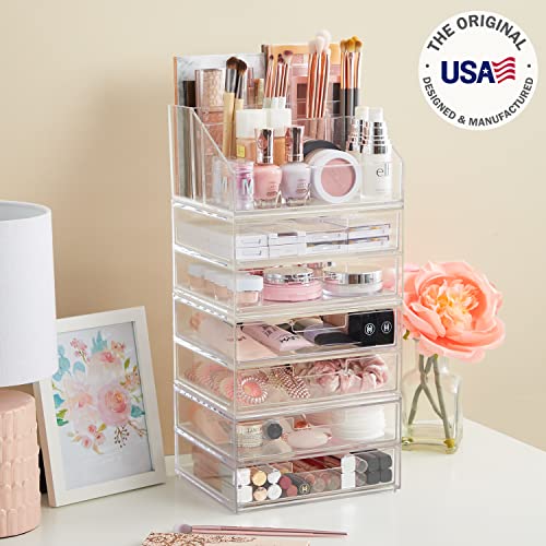 STORi Chloe Stackable Clear Makeup Holder and 6 Drawer Bundle | Organize Cosmetics and Beauty Supplies | Made in USA