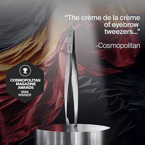 GERMANIKURE Perforated Slanted Tweezers with Leather Sleeve, German Steel Precision Grooming Tool