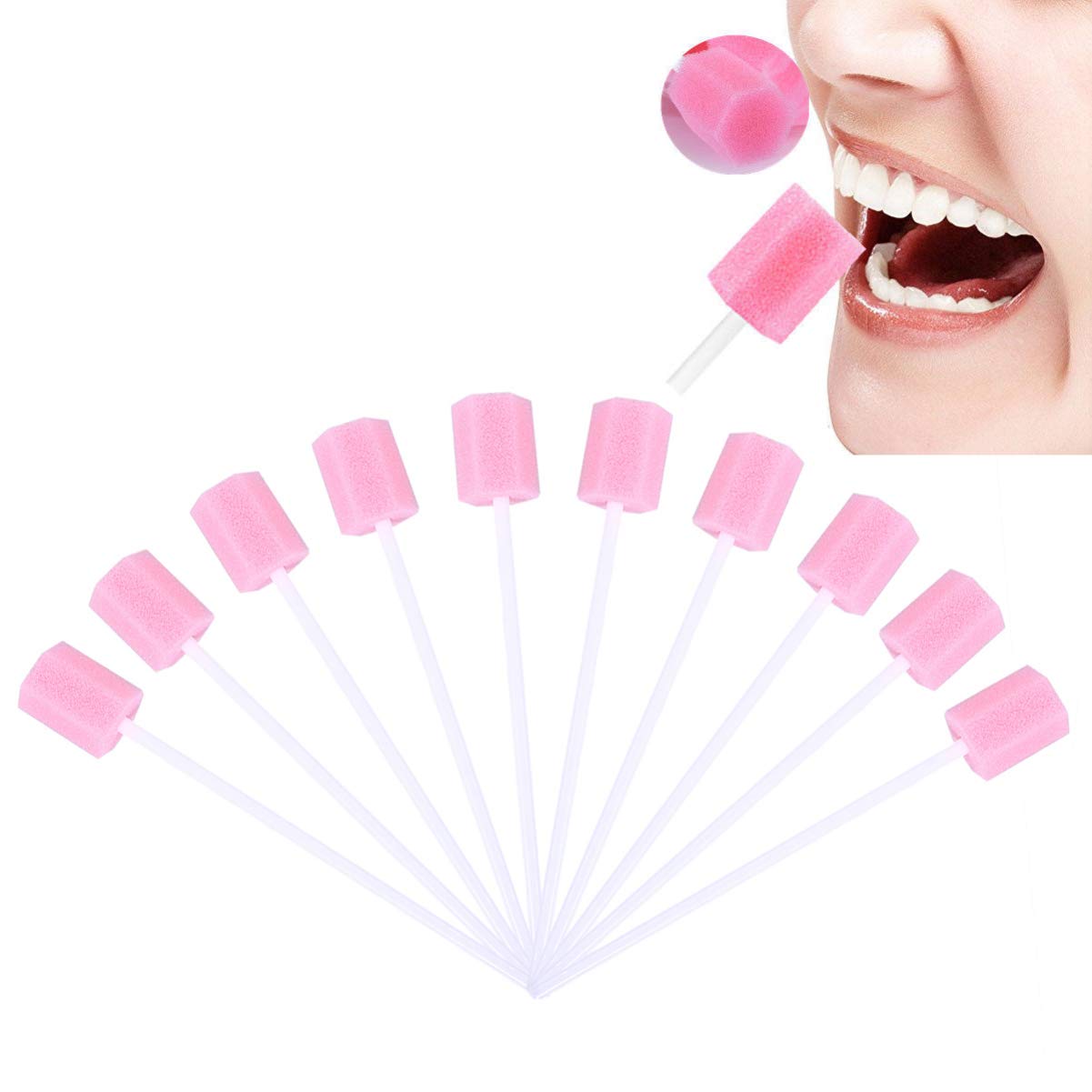 Healifty 200Pcs Oral Swabs Disposable Mouth Swabs Sponge- Tooth Cleaning Sponge Swab for Oral Care, Pink