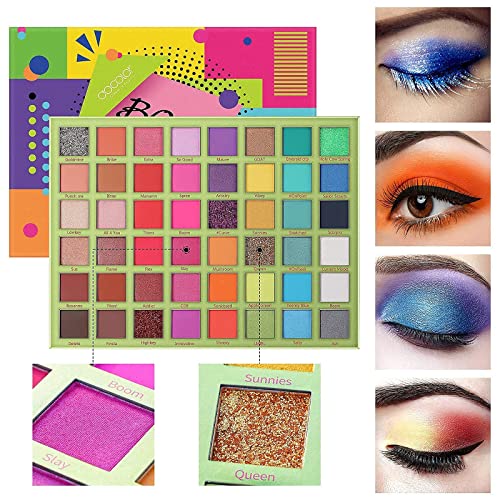 Docolor 15Pcs Eye Makeup Brushes Set + 48 Colors BOOM Eeyshadow Palette Pigmented Matte Shimmer Metallic Blendable Soft Cream Powder Makeup Eye Shadow Palettes