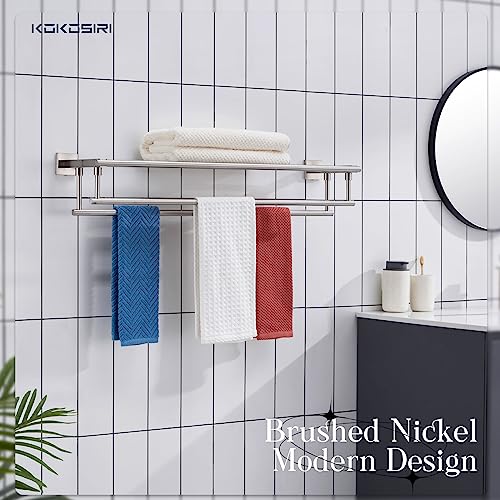 KOKOSIRI Brushed Steel 32-Inch Double Towel Shelf Bathroom Towel Rack Wall Mount